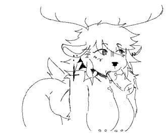 anthro bent_over big_breasts breasts deer disembodied_penis duo ear_piercing fellatio futanari genitals intersex looking_up male mammal nipple_piercing nipples nude oral painishere.jpg penile penis piercing sex