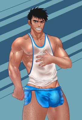 abs bara biceps big_bulge bulge clothing inmomakuro male male_nipples male_only muscular muscular_male nipples pecs tight_clothing yaoi