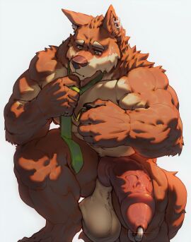 anthro balls bamwuff bara big_balls big_penis brown_nose canid canine canis cheek_tuft dust_yang ear_piercing ear_ring erection facial_tuft foreskin front_view fur genital_piercing genitals green_eyes hi_res huge_balls huge_cock humanoid_genitalia humanoid_penis male male_anthro mammal mouth_closed multiple_piercings muscular muscular_anthro muscular_male neck_tuft nude orange_body orange_fur penis penis_piercing piercing prince_albert_piercing red_penis ring_piercing simple_background solo tan_balls tan_body tan_fur tuft uncircumcised white_background wolf yaoi