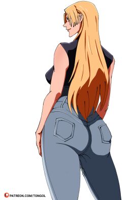 1girls ass big_ass clothed clothing female jeans jujutsu_kaisen standing tongol123 yellow_hair yuki_tsukumo