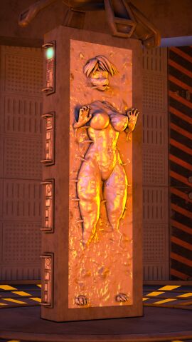 3d anthro bound breasts carbonite encasement female frozen furry krystal nintendo nipples nude petrification sfmcarbonfreezer solo source_filmmaker star_fox star_wars
