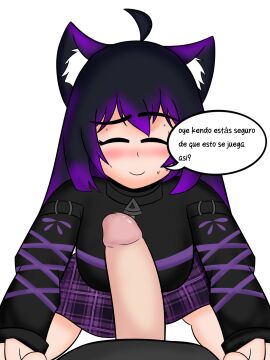 big_penis black_hair blandship blush breasts cat_ears cat_girl cat_tail catgirl emilio24527514 female fox_humanoid game huge_breasts huge_cock kendomurft kenship latam_virtual_youtuber male neko nekomimi penis purple_eyes purple_hair question rule_63 skirt sweat text text_bubble thighs twitch two-tone_hair unseen_male_face virtual_youtuber vtuber vtuberfanart