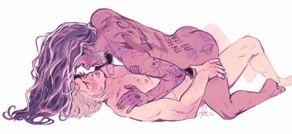 2boys almost_kissing beard blackbeard blush edward_teach fidi_nsfw fidisart frottage gay hair_flowing_over hand_on_partner's_thigh hand_on_shoulder hand_on_thigh implied_frottage limited_palette long-haired_male long_hair lying lying_down lying_on_back male male_only no_visible_genitalia old_male our_flag_means_death pearl_necklace pirate pleasure_face stede_bonnet tattoos tattoos_everywhere touching yaoi