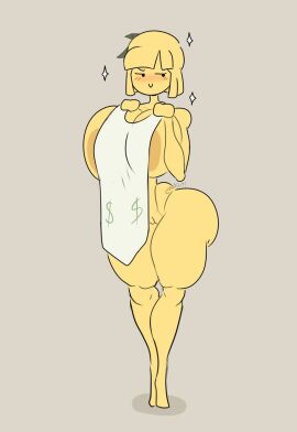 almost_naked ass big_ass big_breasts blush breasts clothing covering_nipples ella_rich_(dsand) female money my_ghost_friend shiny side_eye tasteofchoklit teasing yellow_skin