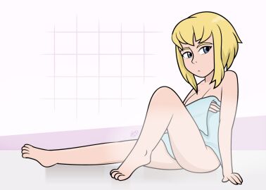 1girls adult_swim blonde_hair blue_eyes dc dc_comics dm29 female female_focus female_only indoors kara_zor-el legs light-skinned_female light_skin looking_at_viewer my_adventures_with_superman nude nude_underneath sauna short_hair sitting sitting_down sitting_on_ground solo solo_female solo_focus steam steam_room steamy supergirl supergirl_(my_adventures_with_superman) towel towel_only