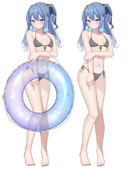1girls bare_skin bikini blue_hair breasts coha350 female female_focus female_only hololive hololive_gen_0 hololive_japan hoshimachi_suisei inner_tube light-skinned_female light_skin looking_at_viewer shy small_breasts solo swimsuit tagme virtual_youtuber