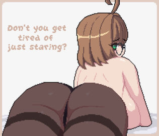 back_view big_breasts big_titties breasts brown_hair clothing curvaceous curvaceous_female curvaceous_figure curvy curvy_figure curvy_hips female female_focus female_only glasses lingerie looking_at_viewer original original_character pixel_art seiko093 short_hair tagme talking_to_viewer underwear