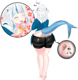 anus anus_focus barefoot bondage butt_crack butt_focus caged_cock commission commission_art fart fart_cloud fart_fetish farting feet gawr_gura huge_ass ice_cream licking shark_tail sharp_teeth soles spats taped_mouth thick_ass thick_thighs white_hair wide_hips