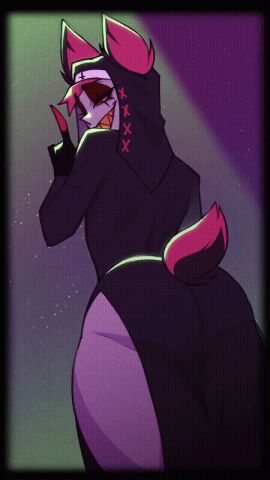 1boy alastor_(hazbin_hotel) asking_for_it ass big_ass gay gay_male gif hazbin_hotel hip_sway hips looking_at_viewer looking_back male male_only mer0mer0 nun nun_costume nun_outfit tail thighs