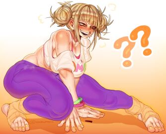 1girls aged_up ass ass_visible_through_thighs big_ass big_breasts big_butt blonde-haired_female blonde_hair blue_eyes blush blush_lines boku_no_hero_academia breasts cashumeru clothed clothing female female_only himiko_toga large_breasts my_hero_academia open_mouth solo solo_female solo_focus thick_thighs thighs tight_clothing wide_hips workout_clothes yellow_eyes yoga_pants