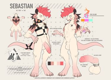 2022 animal_genitalia anthro balls balls_ring black_collar brown_body brown_fur character_name claws collar color_swatch fangs fire fur genitals glans godafterdark hair harness humanoid_genitalia humanoid_penis hybrid_genitalia hybrid_penis knot knotted_humanoid_penis male male_only mammal model_sheet mohawk multicolored_body multicolored_fur murid murine nipples penis pink_claws pink_glans pink_hands pink_nipples pink_penis pink_tail rat red_hair rodent sebastian_(godbirdart) sharp_teeth sheath solo standing tail tan_balls tan_body tan_fur tan_sheath teeth