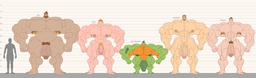 5boys armpit_hair balls bara beard big_muscles chart crossover dilf duolingo eddy_(duolingo) facial_hair flaccid glitch_techs gravity_falls height_chart height_comparison human jack_ransom jeff_trigger male male_only mr._piranha_(the_bad_guys) muscles muscular nude penis penis_down phil_altiere remert size_chart size_comparison size_difference star_trek star_trek_lower_decks the_bad_guys yaoi