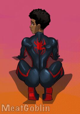 dark-skinned_male dark_male_only dark_skin gay male marvel marvel_comics meatgoblin miles_morales miles_morales_(spider-verse) solo solo_male spandex spandex_suit spider-man:_into_the_spider-verse yaoi