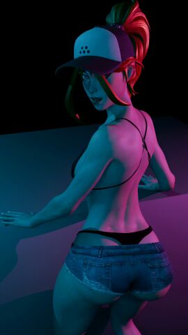 1girls 3d 3d_animation amber_(gabesap) animated ass ass_focus back_view baseball_cap big_ass big_butt black_bra breasts bubble_ass bubble_butt cap daisy_dukes dancing denim_shorts female gabesap jiggle jiggling jiggling_ass jiggling_breasts jiggling_butt large_ass leaning leaning_forward looking_at_viewer looking_back loop orange_hair seductive_look shaking shaking_ass shaking_butt teasing thick_ass thick_thighs thong twerking