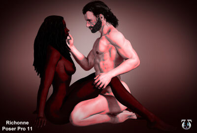 1boy 1girls 3d 3d_model african_female beard caucasian_male couple dark-skinned_female female light-skinned_male light_skin male michonne_grimes nude nude_female nude_male richonne rick_grimes sex the_walking_dead the_walking_dead_(series) touching_face touching_feet
