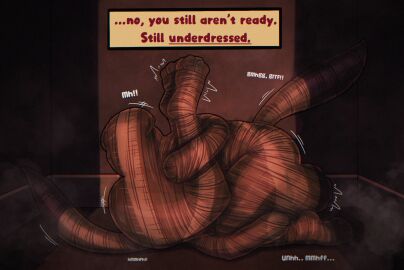 anthro bondage bound bound_together buntomo cobondage duo encasement forced_partners hi_res moan offscreen_character sensory_deprivation shaking tape