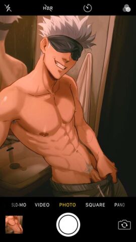 blindfold dick jujutsu_kaisen male male_only mirror_selfie penis photo satoru_gojo solo_male white_hair