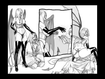 1boy ass bald beard boots breasts corset demon demon_girl demon_tail demon_wings elbow_gloves facial_hair female femdom fuk_yu gloves greyscale hair_over_one_eye hand_on_own_hip high_heel_boots high_heels large_breasts long_hair male milf milftoon_adventure monochrome multiple_boys multiple_males muscular muscular_female nipples old old_male panties sitting sitting_on_face sitting_on_person straight succubus succubus_(milftoon_adventure) tail thigh_boots thighhighs thong underwear very_long_hair wings