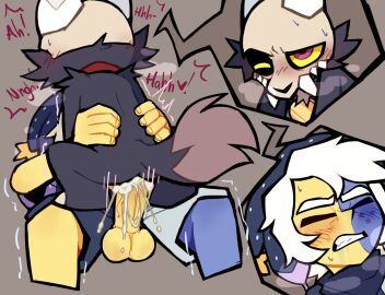 anthro anthro_penetrated ass blush cum cum_in_ass cum_inside duncanscocc feral feral_penetrated furry human_on_anthro human_on_feral king_clawthorne male male/male male_on_feral sex the_collector_(the_owl_house) the_owl_house yaoi