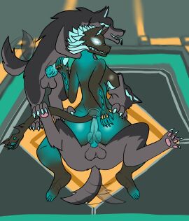 absurd_res anthro canid canine canis cerberus_(fortnite) cowgirl_position epic_games female female_on_feral feral fortnite from_front_position group handjob hi_res male male/female mammal momiji_werefox on_bottom on_top penile penis rule_63 sex trio wolf zoophilia