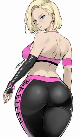 1girls ajaycolor android_18 armband artist_name ass ass_focus back_view black_pants blonde_hair blue_eyes booty_shorts bouncing_breasts bracelet breasts color color_edit colored colored_inner_hair colored_sketch colored_skin commission curvy dimples_of_venus dragon_ball dragon_ball_z earrings exercise female female_only huge_ass huge_breasts long_breasts missfaves short-haired_female short_hair short_shorts shorts shoulder_blades shounen_jump sideboob solo sports_bra sportswear tank_top thighs tight_clothing treadmill walking wide_hips workout workout_clothes
