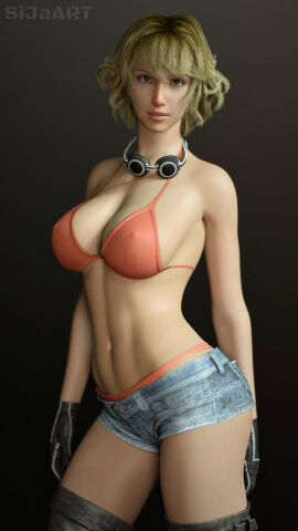 3d big_breasts bikini_top blonde_hair breasts cindy_aurum denim_shorts female final_fantasy final_fantasy_xv mechanic realistic short_shorts shorts sija_art swimsuit tomboy toned toned_female