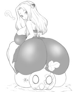 2024 2girls ? alternate_version_available ass breasts dr.stone female female_focus female_only hi_res high_resolution highres hips hokutozai_minami huge_ass huge_breasts larger_female long_hair looking_back sitting sitting_on_head sitting_on_person size_difference smaller_female suika_(dr.stone) surprised thanuki thanukiart thick_thighs thighs white_background wide_hips