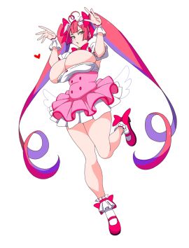 1girls breasts female green_eyes huge_breasts long_hair mahjong_fight_girl mitsumoto_dia pink_hair ribbon shoes skirt socks swirly_hair twintails wristband