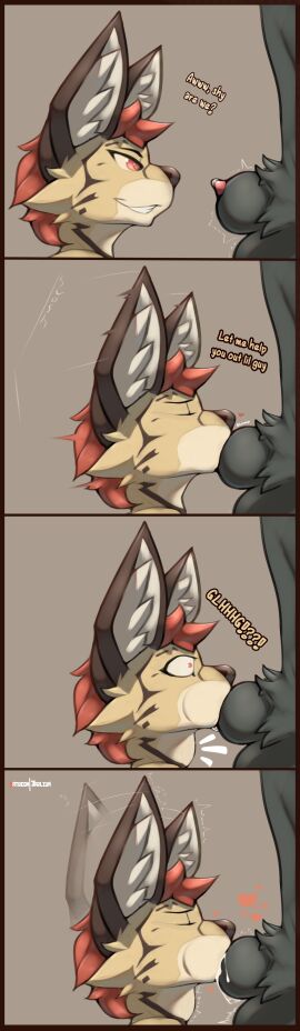 absurd_res ambiguous_gender animal_genitalia anthro balls biped black_balls black_body black_ears black_fur black_nose black_sheath bodily_fluids crossdressing crossdressing_(mtf) crossdressing_male cum cum_in_mouth cum_inside deepthroat dripping duo emanata english_text erection felid feline fellatio femboy flaccid fur fur_markings gay gay_anal gay_masturbation gay_sex genital_fluids genitals hair heart_symbol hi_res homosexual homosexual_male homosexual_masturbation homosexual_sex jarlium knot knotting leaking_cum male male/ambiguous male/male male_only male_penetrated male_penetrating male_penetrating_male mammal markings motion_lines neck_bulge onomatopoeia oral oral_knotting oral_penetration penetration penis penis_in_mouth penis_tip pink_penis precum precum_drip red_eyes red_hair serval sex sheath signature simple_background solo_focus sound_effects striped_body striped_fur stripes text white_inner_ear yellow_body