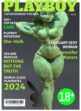 3d dragolord19d female green_hair green_nipples green_skin marvel marvel_comics playboy_magazine she-hulk topless