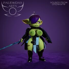 1:1 3d_(artwork) 3d_animation 4_fingers animated areola armor artist_logo ass belly bevor big_breasts big_butt big_ears biped boots breasts chainmail character_name clothed clothing digital_media_(artwork) enna_(palewdasarts) fantasy female female_humanoid fingers footwear goblin goblin_female green_body hair hi_res holding_object holding_weapon humanoid impractical_armor knight logo melee_weapon nipple_covers palewdas_arts palewdasarts_(modeler) purple_eyes purple_hair shaded shield shoes short_playtime shortstack slightly_chubby soft_shading solo sound sword tagme thick_thighs tools unconvincing_armor video warrior weapon