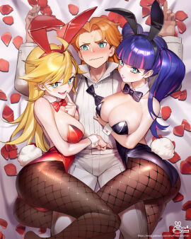 1boy 2d 2girls animal_ears big_breasts blonde_hair blue_eyes blush bow bowtie breasts briefers_rock briefs bunnysuit busty cleavage color counterpart detached_collar fake_animal_ears fake_tail female fishnet_pantyhose fishnets formal full_color fully_clothed group_sex huge_breasts large_breasts leotard male mature_brief_counterpart_(psg) multicolored_hair multiple_females multiple_girls open_collar orange_hair panty_&_stocking_with_garterbelt panty_anarchy pantyhose petals playboy_bunny purple_hair rabbit_ears rabbit_tail rose_petals sandwiched siblings siriuflong sisters smile stocking_anarchy straight strapless strapless_leotard suit tail tuxedo twintails two-tone_hair wavy_mouth white_suit wrist_cuffs