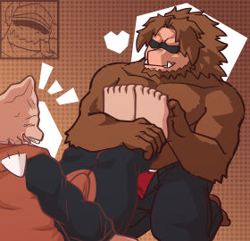 5_fingers absurd_res barefoot biceps bodily_fluids boner bottomwear brown_body brown_fur bulge closed_eyes clothed clothing crying_laughing duo erection erection_under_clothing eyebrows eyewear fangs feet fingers fur furry glasses hi_res human jurota_shishida koji_koda koji_kouda laugh legs_together legs_up male male/male male_only mammal monsterfurryr34 muscular my_hero_academia open_bottomwear open_clothing open_mouth open_pants pajamas_only pants pants_only red_clothing red_underwear simple_background smile tears teeth thick_eyebrows tickle_fetish tickling tickling_feet underwear