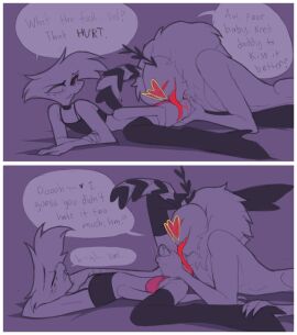 2boys 4_arms abuse abusive angel_dust_(hazbin_hotel) antennae_(anatomy) anthro arachnid arthropod balls bed black_sclera bodily_fluids boots bottomwear closed_eyes clothing colored_saliva comic crop_top demon demon_humanoid dialogue duo english_text erection eyewear femboy footwear furniture genitals girly glasses handjob hazbin_hotel heart_glasses hotpants humanoid insects lepidopteran licking lying male male/male male_only moan moaning_name monochrome mostly_nude moth motion_lines multi_arm multi_limb on_back on_bed on_front penile penis profanity purple_theme red_eyes red_eyewear red_glasses red_saliva saliva sex sharp_teeth shirt shorts slim slim_male spider spot_color suggestive_dialogue sunglasses teeth text the_dishlicker tongue topwear unusual_bodily_fluids unusual_saliva valentino_(hazbin_hotel) yaoi