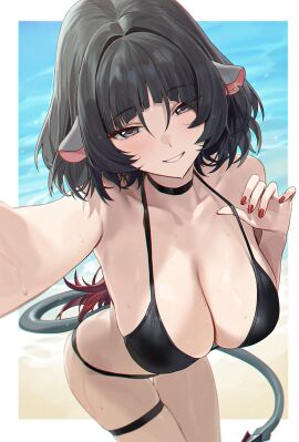 1girls animal_humanoid beach black_hair blush breasts choker cleavage ear_piercing female grey_eyes jane_doe_(zenless_zone_zero) large_breasts looking_at_viewer milf rat rat_ears rat_girl seductive seductive_look seductive_smile selfie smile solo solo_female solo_focus tail wet zenless_zone_zero