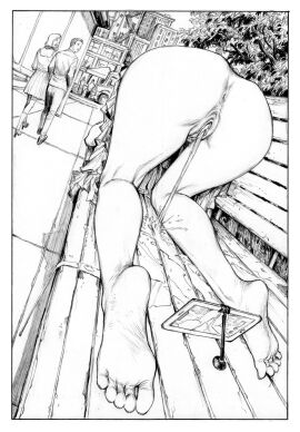 anus ass bench exhibitionism exhibitionist female kneeling leolee livestream no_panties onlookers outdoors peeing phone public public_nudity pussy recording recording_on_phone smartphone streaming street uncensored upskirt