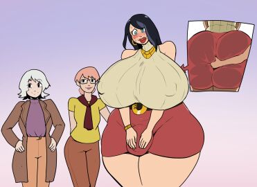 1futa 2girls amazon ass barbie_cox_(lemonfont) bimbo bimbo_futa bimbo_lips black_hair boyshorts breasts breasts_bigger_than_head bulge bulge_through_clothing clothed clothing female fully_clothed futanari giant_breasts gigantic_breasts groping groping_ass groping_from_behind height_difference huge_ass huge_breasts huge_cock human implied_transformation intersex larger_futa lemonfont light-skinned_female light-skinned_futa light_skin milf mostly_nude muscle_growth muscles muscular muscular_female necklace nipples oc orange_hair original_character penis penis_bulge pepper_(lemonfont) rubbing_bulge rubbing_penis size_difference smaller_female tank_top tight_clothing tight_pants topless transformation venus_body venus_futa