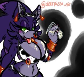 1girls 2019 bbw bra breasts cow_bell cow_horns cow_outfit deerpizza_pie exposed_nipples female female_only glass_cup head_band lactation looking_at_viewer milk milk_on_breasts panties piercing piercings sega sonic_(series) sonic_the_hedgehog_(series) sonic_the_werehog tithog_(deerpizza_pie) tongue tongue_out watermark werehog wrist_cuffs