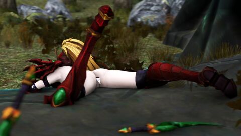 1girls 3d after_sex ass blizzard_entertainment blonde_hair blood_elf cum cum_in_ass cum_inside fel_corruption female gaping gaping_anus light-skinned_female light_skin megaspark valeera_sanguinar warcraft world_of_warcraft