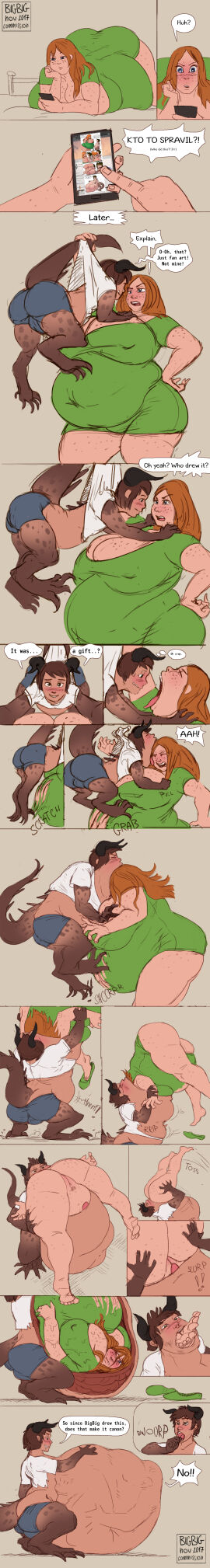 bigbig deathclaw_humanoid female giantess large_female larger_female male male_pred mini_giantess role_reversal smaller_male vore zuzana_(bigbig)