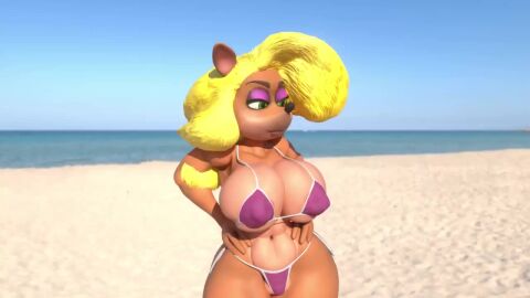 3d 3d_animation abs animated anthro areola bandicoot bikini_top blender blonde_hair breasts crash_(series) erect_nipples female furry furry_only green_eyes huge_breasts hyper_breasts looking_at_viewer nipple_bulge nipples purple_eyeshadow shocking_(artist) sound tagme tawna_bandicoot thick_thighs video