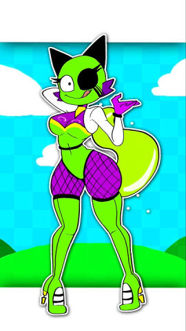 acid_(sprunki_pyramixed) black_eye cougar_mcdowall_va different_eyes genderswap_(mtf) green_boots hand_behind_head high_heel_boots sprunki_pyramixed_(sprunki_mod) tagme tongue tongue_out