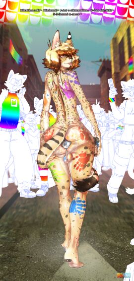 absurd_res anal anal_juice anal_juice_drip anal_juice_on_hand anal_storage anthro anus ass backsack balls ballsack beverage beverage_can big_ass big_butt bodily_fluids bodypaint cavity_storage chastity_cage chastity_device crowd crowd_scene crowded duo felid feline femboy gaping gaping_anus genitals group hair hi_res kittykuscell lgbt_pride loose_anus loose_orifice male mammal musk musk_clouds object_in_ass object_insertion pride_colors public public_nudity rainbow_pride_colors serval short_hair soda solo spread_anus spread_ass spread_butt spreading story story_in_description sweat sweaty_ass sweaty_balls sweaty_butt sweaty_genitalia thick_thighs wide_hips