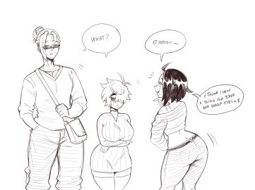 1boy 2girls ? arms_under_breasts ass ass_up aunt aunt_hellen_(insouwu) back_turned back_view beard belly belt big_ass big_breasts big_butt bisexual bisexual_female black_hair blush blushing boobs bra breasts bulge bulge_through_clothing butt_up cassie_(insouwu) child_bearing_hips chubby chubby_female collar dad dilf earring earrings english_text eyebags eyeshadow female glasses glasses_on_head hag hair_bun hair_over_one_eye hand_in_pocket hand_on_chin hand_on_hip holding holding_object holding_purse implied_incest implied_yuri insouwu jeans legs lev_(insouwu) lips long_sleeves male married massive_ass massive_butt mature mature_female medium_breasts medium_hair messy_hair milf mole mole_under_mouth mom muscular muscular_male musical_note nipples_visible_through_clothing oc older_female original_character pants pose posing purse shaking_ass shaking_butt shaking_hips shirt short_hair shoulders sleeves_rolled_up smug speech_bubble sweat sweatdrop sweater text text_bubble thick thick_ass thick_butt thick_hips thick_legs thick_lips thick_thighs thigh_highs thighhighs thighs tomboy tomboy_milf turned_on yuri ~