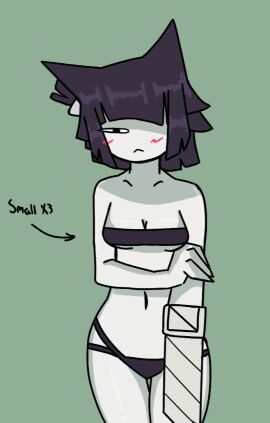 1girls 2d 3_fingers :< barely_clothed black_hair black_underwear blush blushing_female breasts cat_ears d00dlen00dle english_text female female_focus female_only flat_chest fpe fundamental_paper_education hand_on_arm huge_breasts miss_bloomie_(fundamental_paper_education) missing_eye one_eye_visible shy shy_expression shy_female solo solo_female solo_focus text thighs underwear