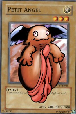 angel big_feet big_pussy card card_template dustbunny404 feet female genitals huge_feet hyper hyper_feet hyper_genitalia hyper_pussy petit_angel pussy solo text waddling_head what wings yu-gi-oh!