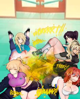 1boy 5girls ari_(class_of_'09) ass ass_focus big_ass big_breasts black_hair blonde_hair breasts class_of_'09 dirty_blonde_hair dubious_consent emily_(class_of_'09) exposed_pussy eyepet2010 facesitting fart fart_bukkake fart_cloud fart_fetish fart_torture farting_in_face female jecka_(class_of_'09) kelly_(class_of_'09) male nicole_(class_of_'09) no_penetration onomatopoeia pubic_hair pussy red_hair shaved_pussy thick_thighs