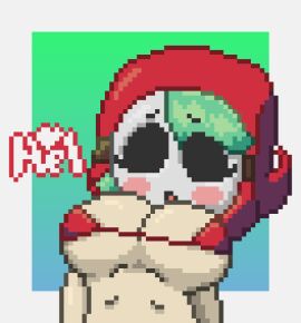1girls big_breasts bikini blush breasts female female_focus female_only girly hellenqueenx huge_breasts large_breasts light-skinned_female light_skin mario_(series) nintendo pixel_(artwork) pixel_art red_bikini shy_gal shy_gal_red solo tagme watermark