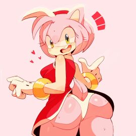 1girls amy_rose ass big_ass bracelet dress female furry gloves heart_symbol hedgehog hedgehog_girl huhujujuy looking_at_viewer looking_back panties sega smile sonic_(series) sonic_the_hedgehog_(series) sweat sweaty_ass sweaty_butt tail thong white_panties white_thong