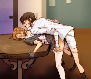 bent_over bungo_stray_dogs bungou_stray_dogs chuuya_nakahara dazai_osamu maid maid_uniform male male_only